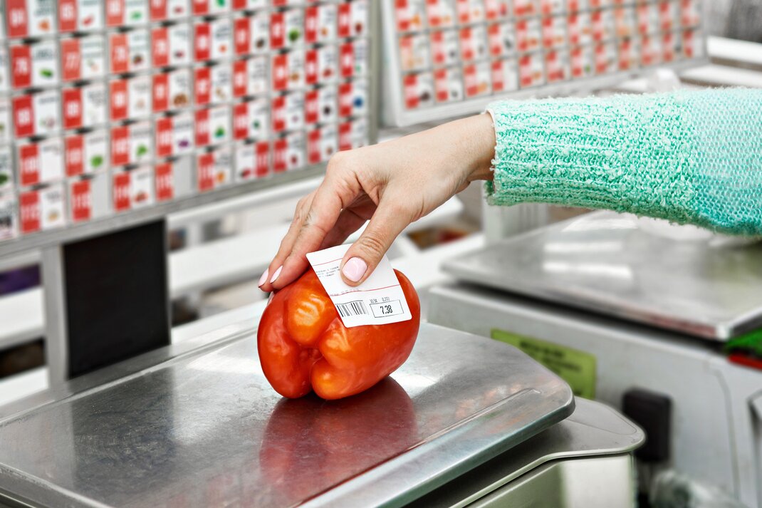 Food label on peppers